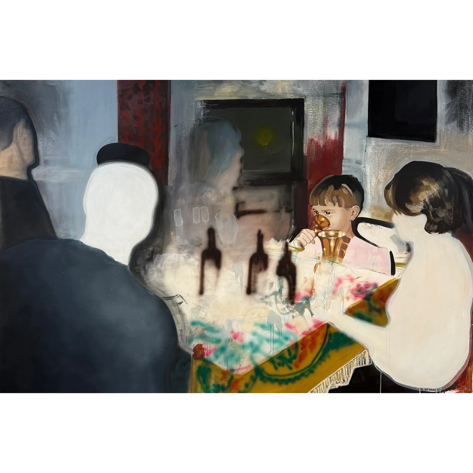 Image of New Year by Adriana Shportan, size: 100x150cm, made of oil, acrylic, spray on canvas, Painting medium, from London, part of the “When It Is Our Turn to Be Adults” series, priced at £4000 (≈ 242,874 грн) Photo 1 of 2.