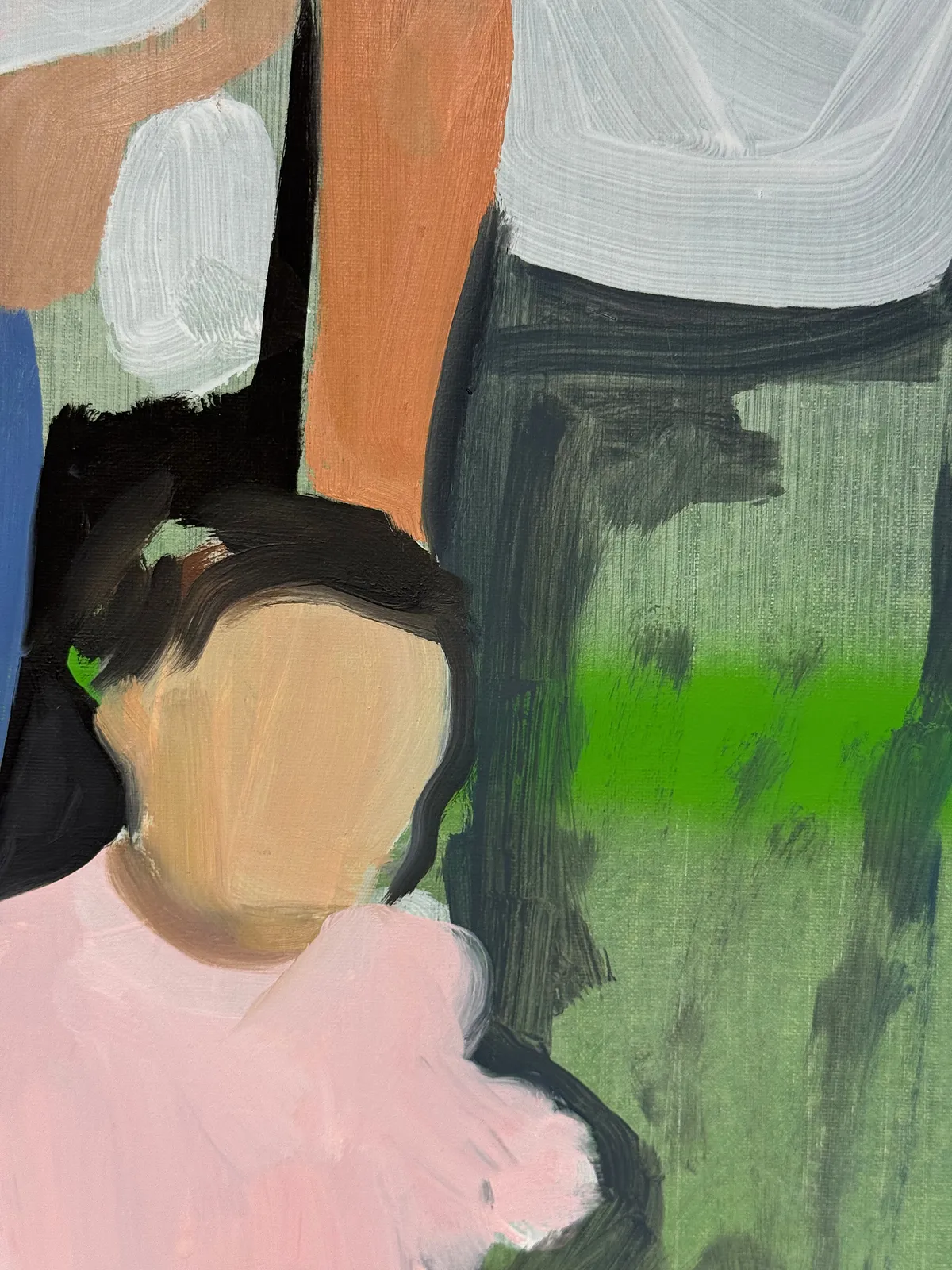 Image of Family portrait by Adriana Shportan, size: 35x35, made of oil on canvas, Painting medium, from London, part of the Moments series, priced at £450 (≈ 27,323 грн) Photo 2 of 4.