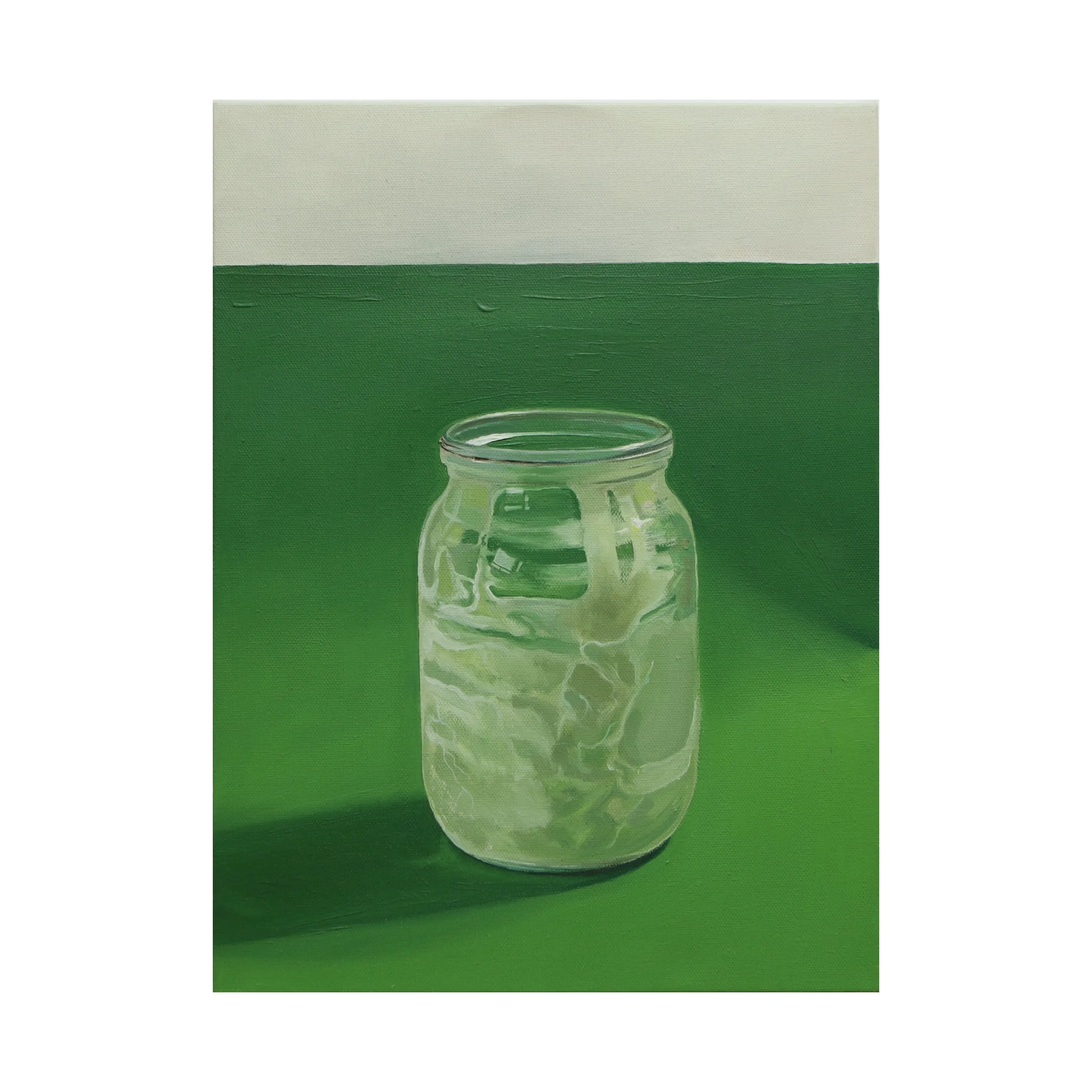 Image of Sloik vid smetany (Jar of sour cream) by Adriana Shportan, size: 30x40, made of oil on canvas, Painting medium, from London, part of the “When It Is Our Turn to Be Adults” series