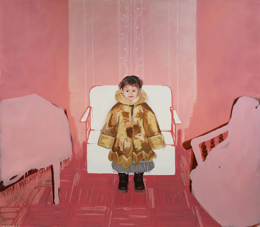 Image of Nova Hata  by Adriana Shportan, size: 190x215cm, made of oil on canvas, Painting medium, from London, part of the “When It Is Our Turn to Be Adults” series, priced at £4500