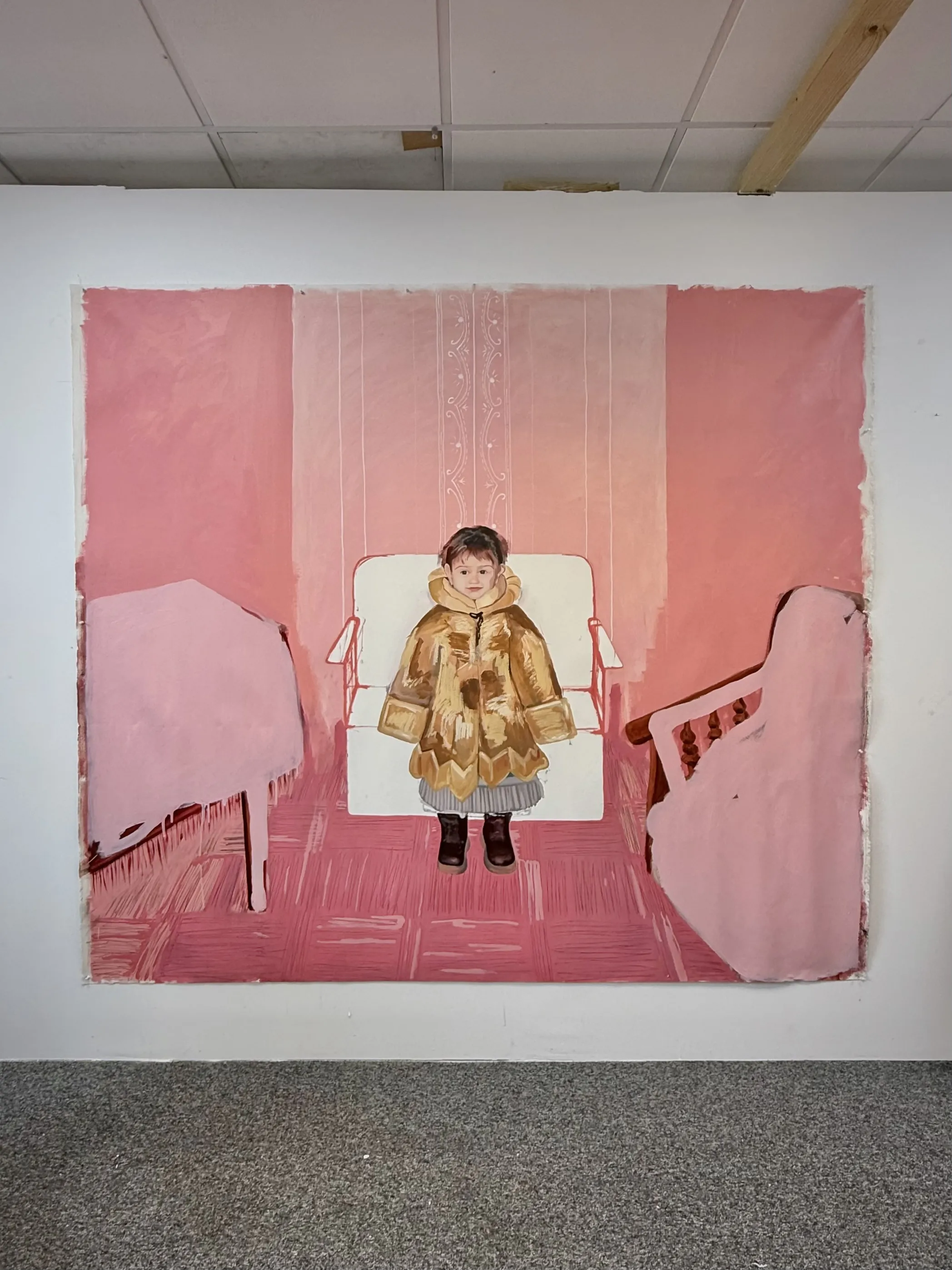 Image of Nova Hata  by Adriana Shportan, size: 190x215cm, made of oil on canvas, Painting medium, from London, part of the “When It Is Our Turn to Be Adults” series, priced at £4500 Photo 3 of 3.