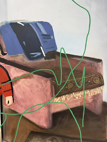 Image of Hide and seek by Adriana Shportan, size: 157x115, made of oil, acrylic, spray on canvas, from London, priced at £2500 Photo 5 of 6.